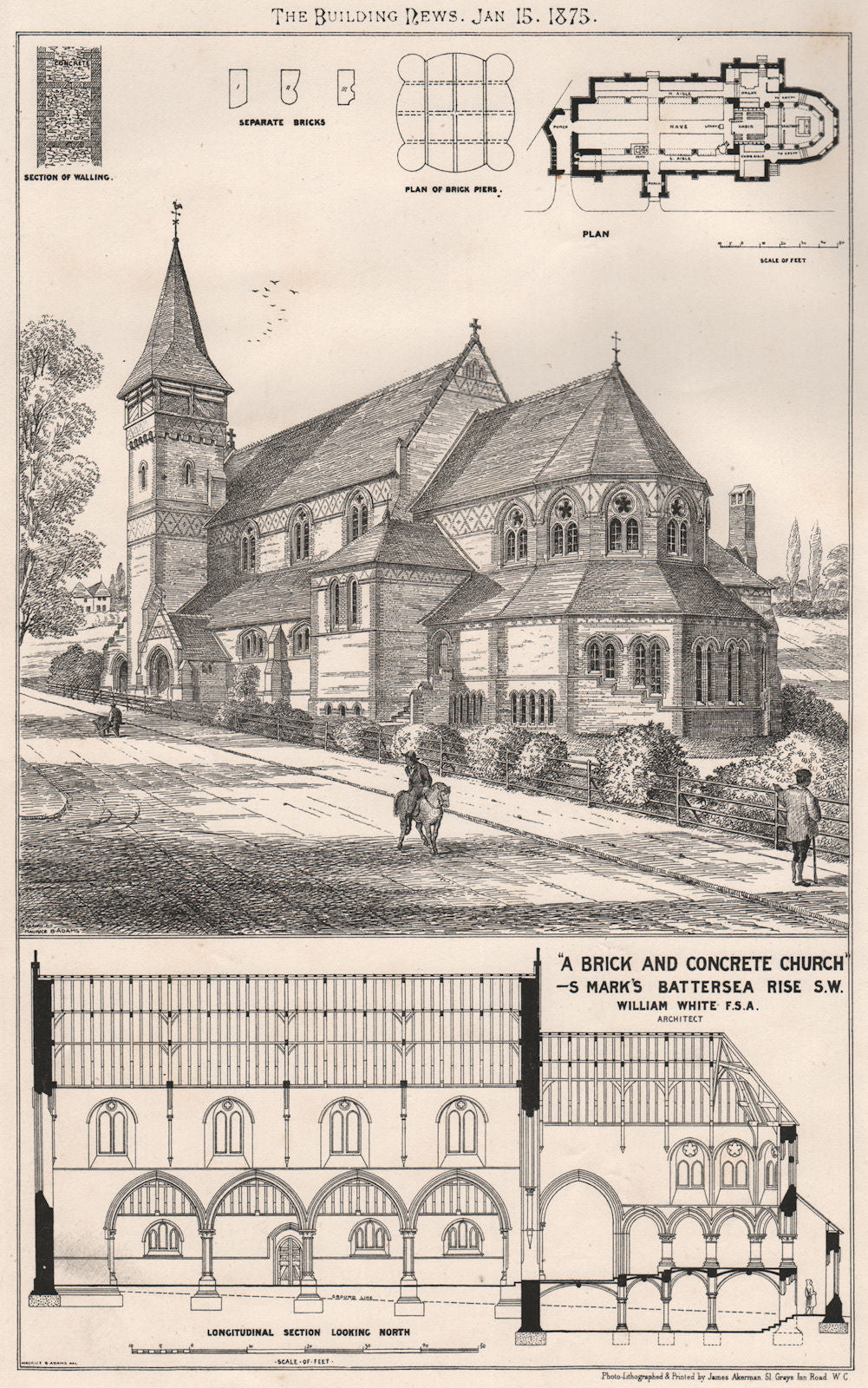 St. Mark's, Battersea Rise, SW, Clapham; William White Architect 1875 print